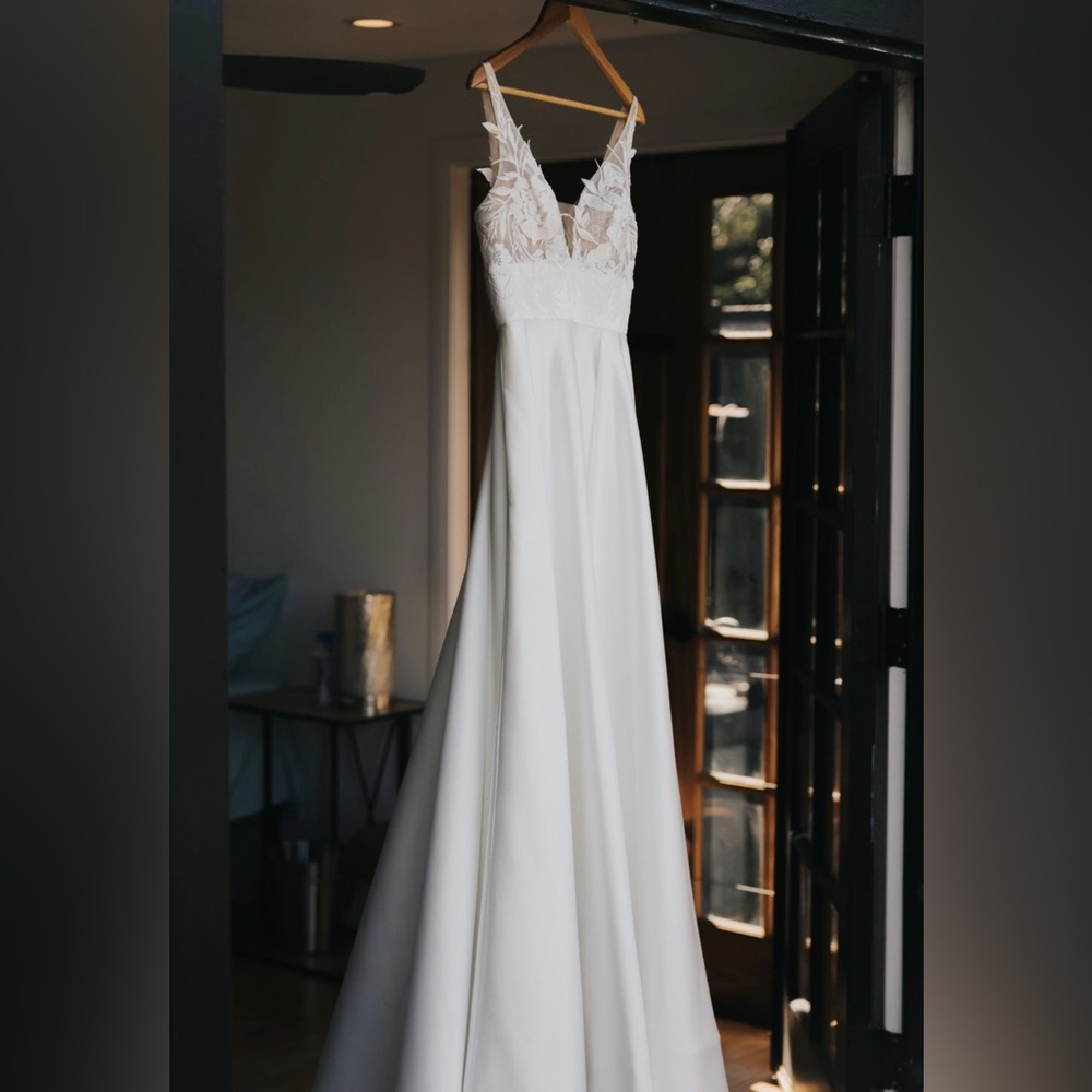 A-Line Wedding Dress | Lace Bodice, Satin Skirt, Leg Slit